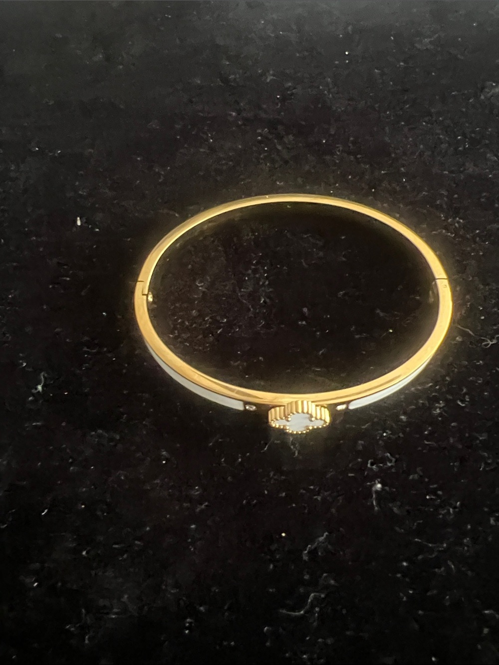 Gold Tone Women's Bangle Bracelet with White Inlay